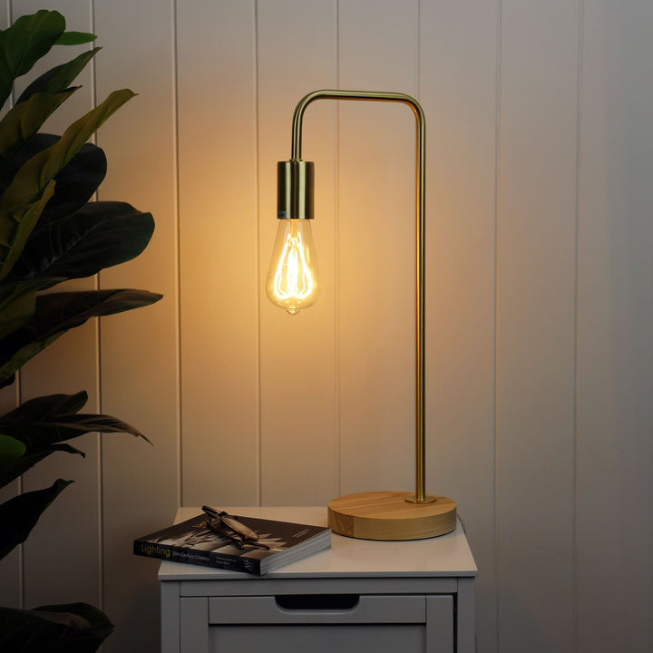 Lane Table Lamp Base Timber With Brushed Brass Arm