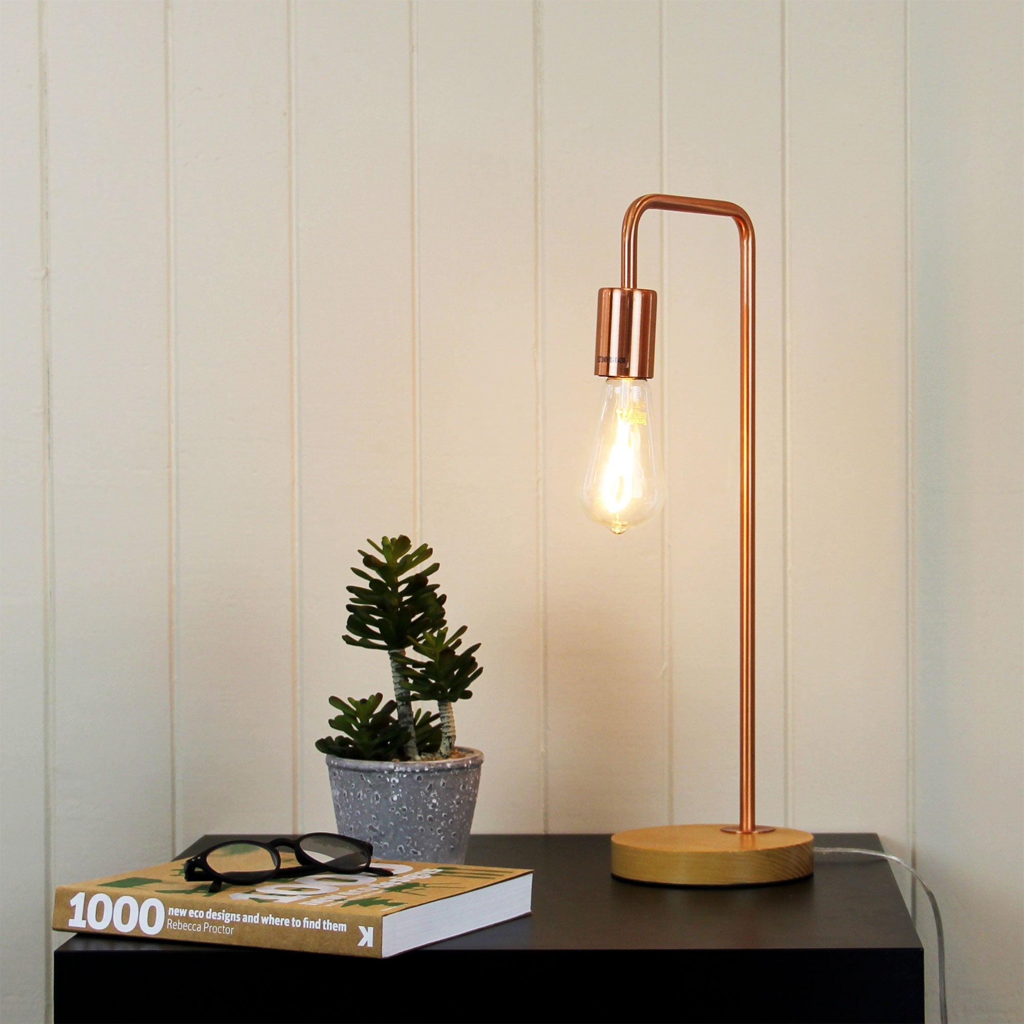 Lane Table Lamp Base Timber With Copper Arm