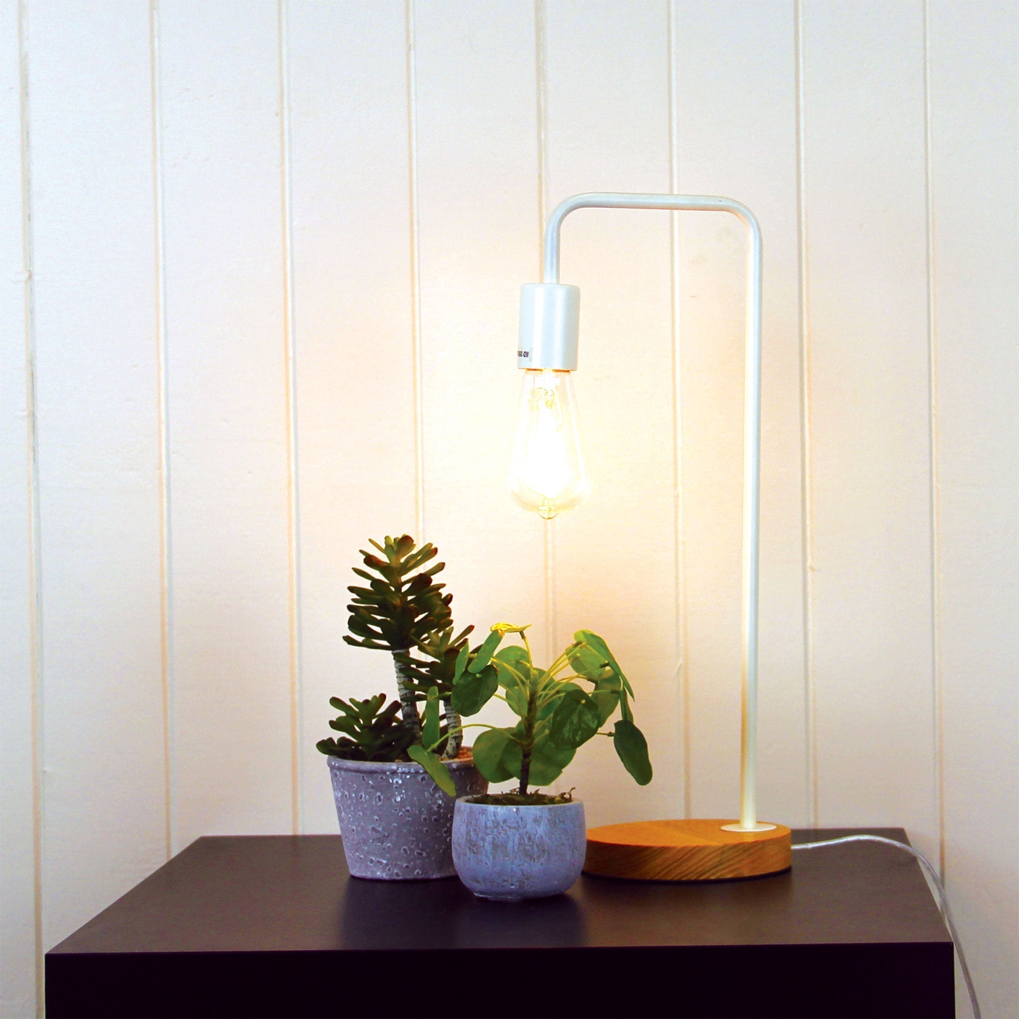 Lane Table Lamp Base Timber With White Arm