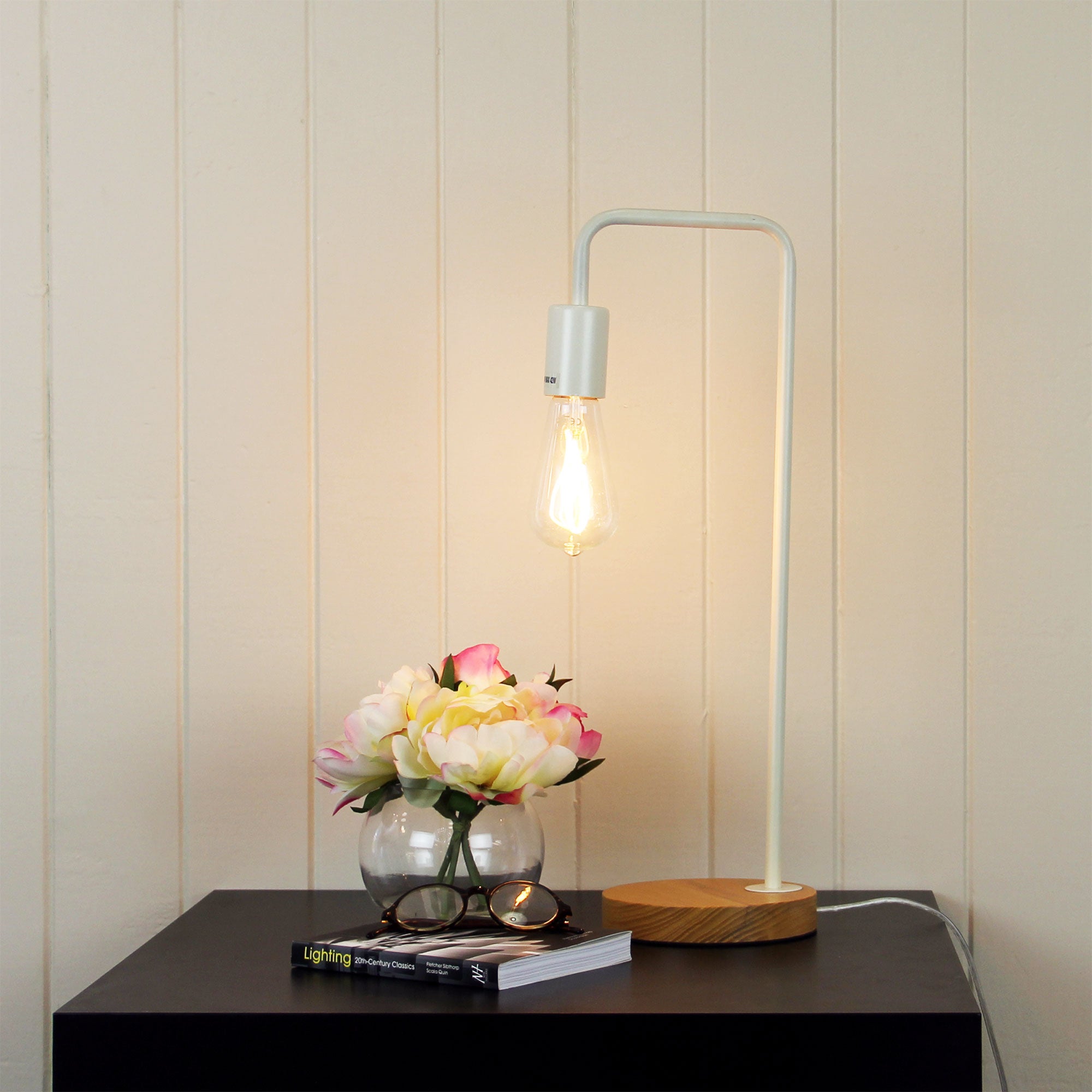 Lane Table Lamp Base Timber With White Arm