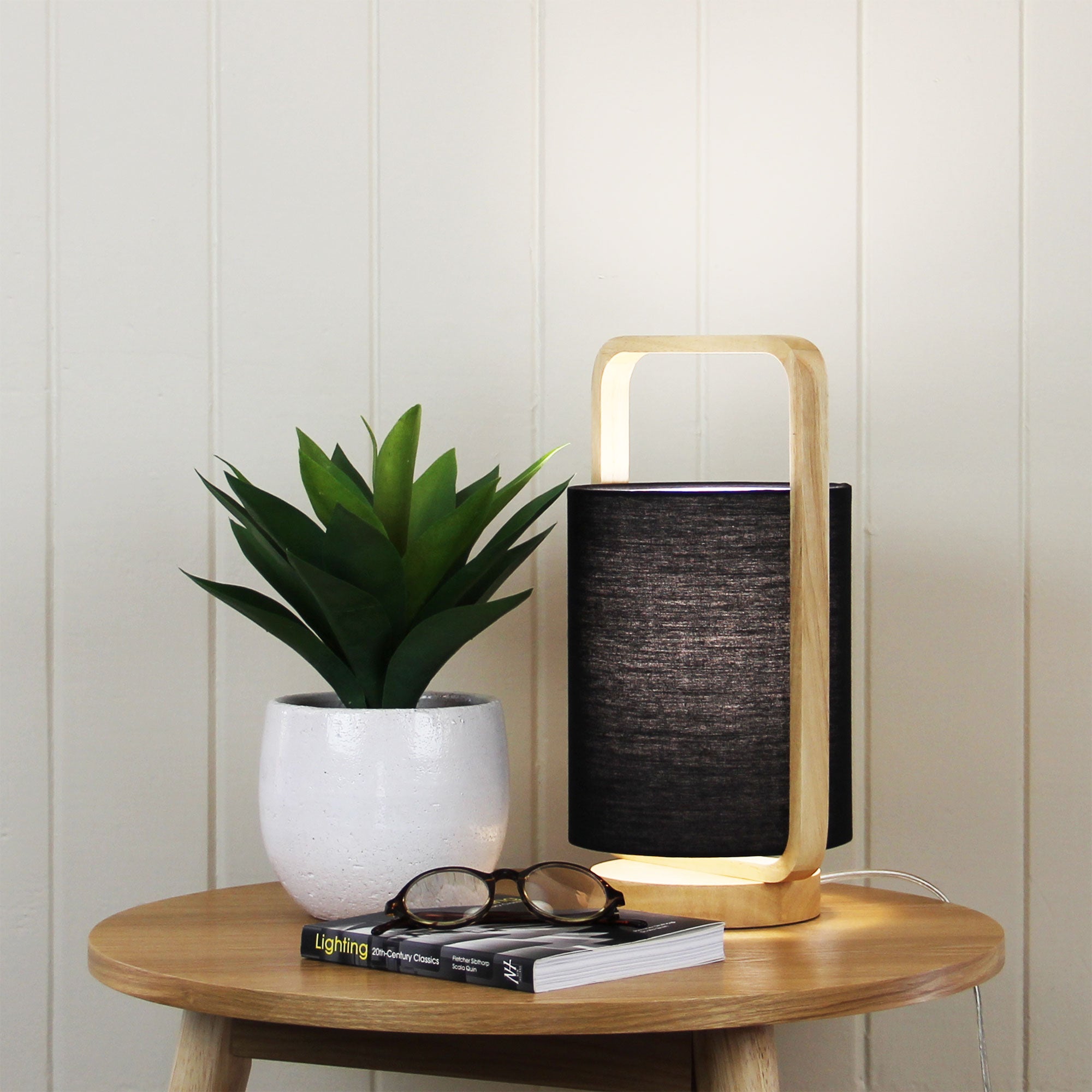 Lucia Table Lamp Wood and Black Shade