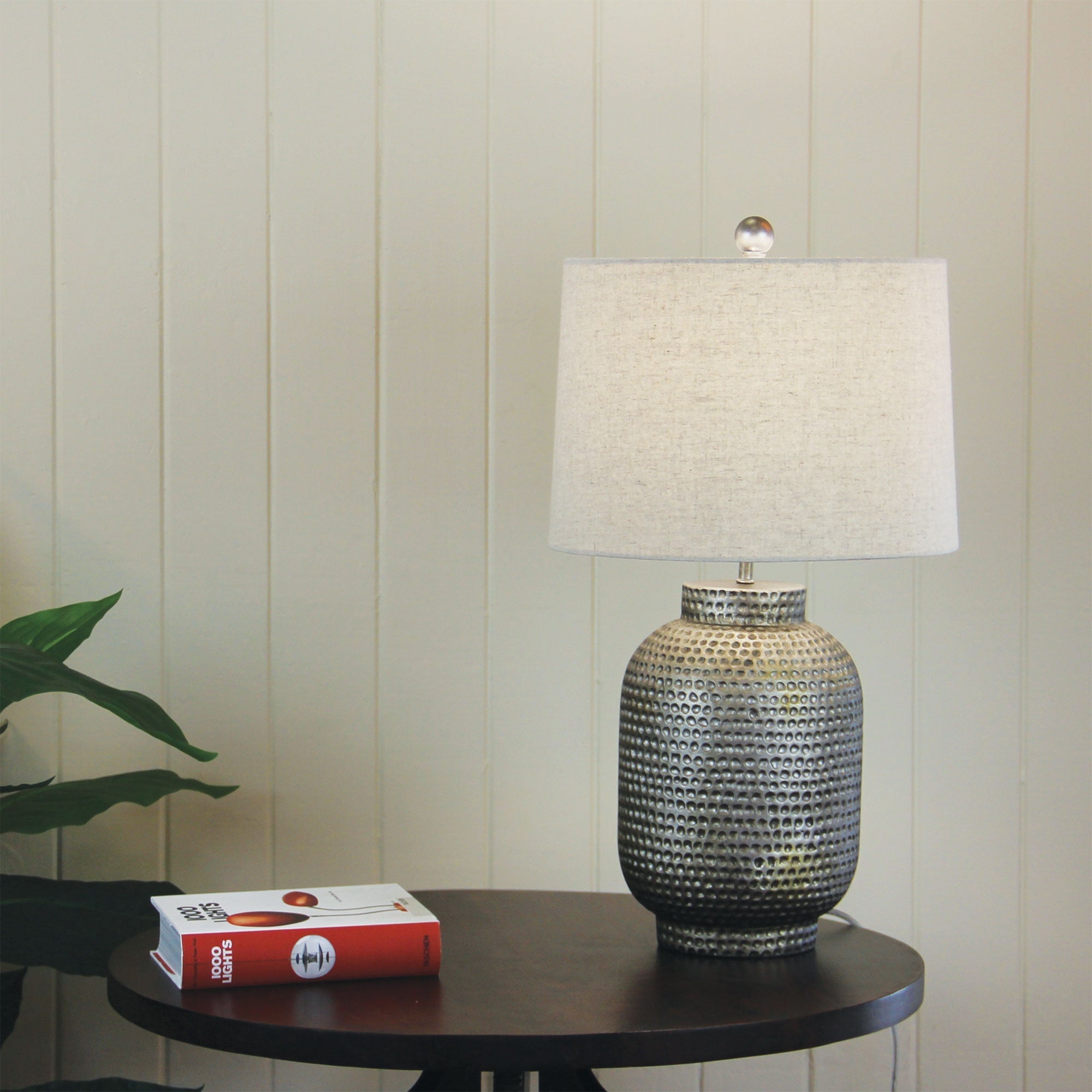 Palma Beaten Silver Table Lamp With Harp Shade