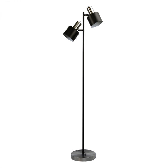 Ari 2 Light Floor Lamp Black With Brushed Chrome Head