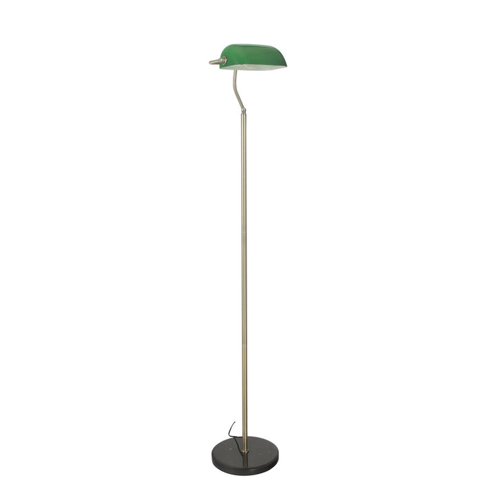 Bankers 1 Light Floor Lamp Antique Brass & Green - OL99443AB-Floor Lamps-Oriel Lighting