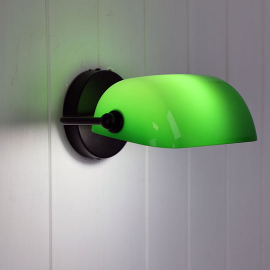 Bankers Wall Light Black & Green Glass - OL50401BK