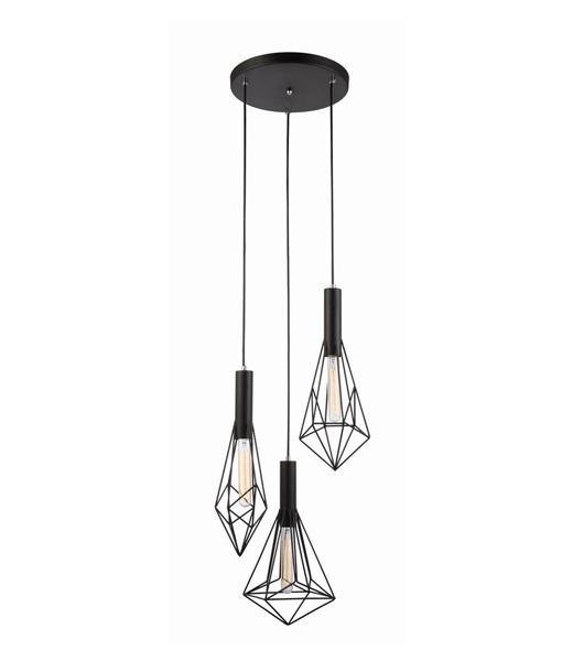 Blackband 3 Light Black Iron Cage Pendant - BLACKBAND2X3-Cluster Pendants-CLA Lighting