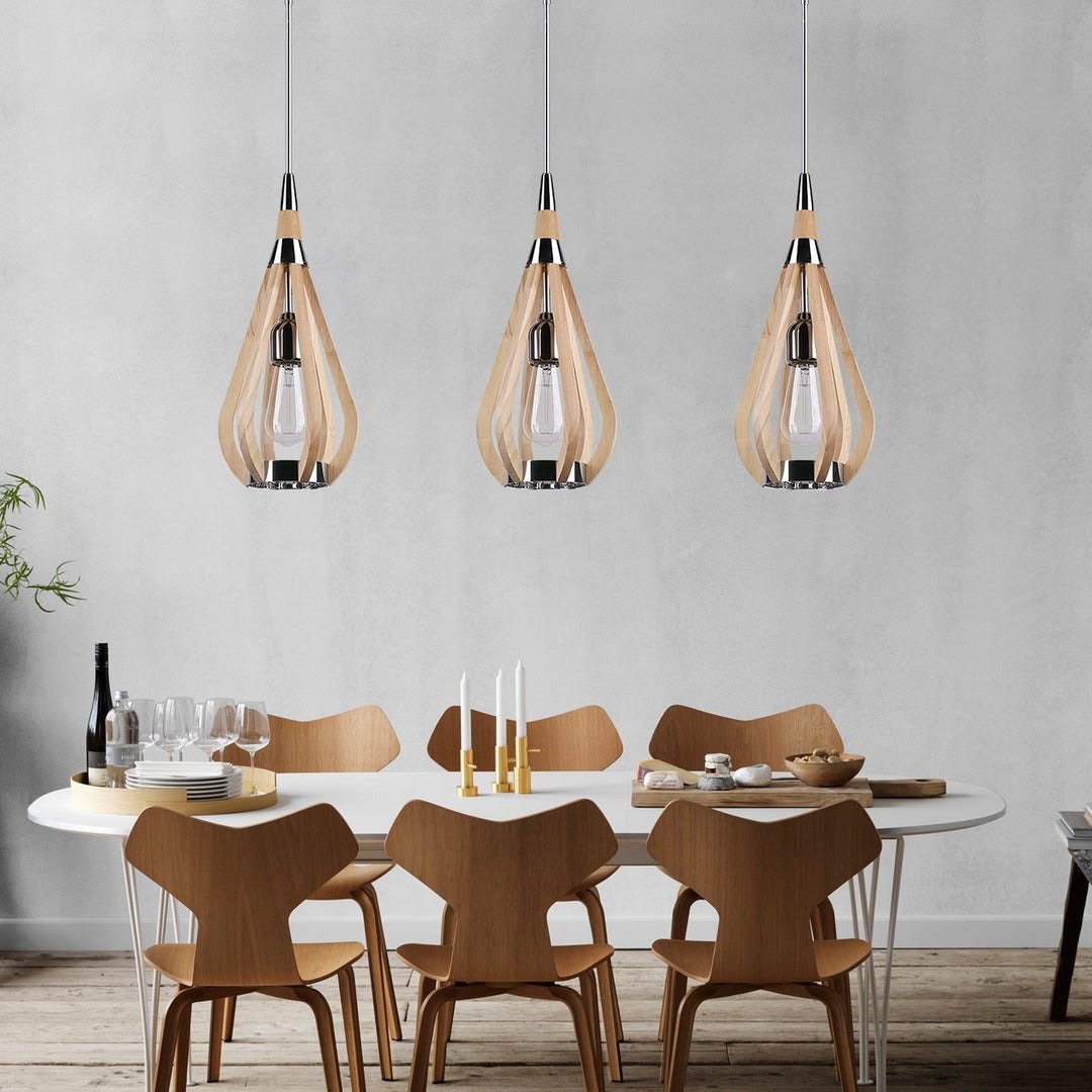 BONITO 1-Light Natural Timber Pendant Light with a tear drop shape-Pendant Light-Dropli