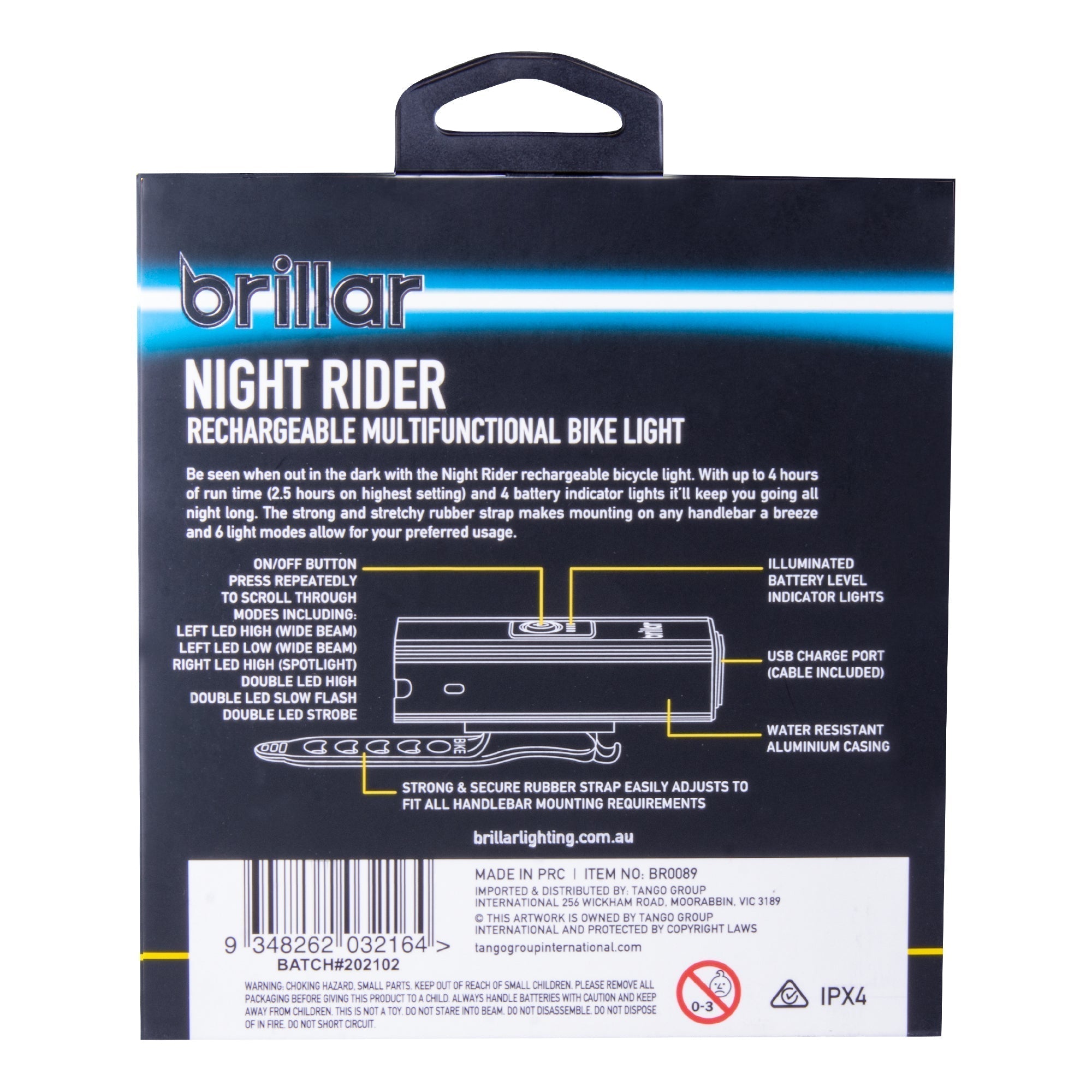Night Rider - 300 Lumen Rechargeable Multifunctional Bike Light--Brillar