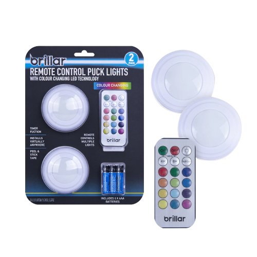 Remote Controlled Colour Changing Puck Lights 2pk