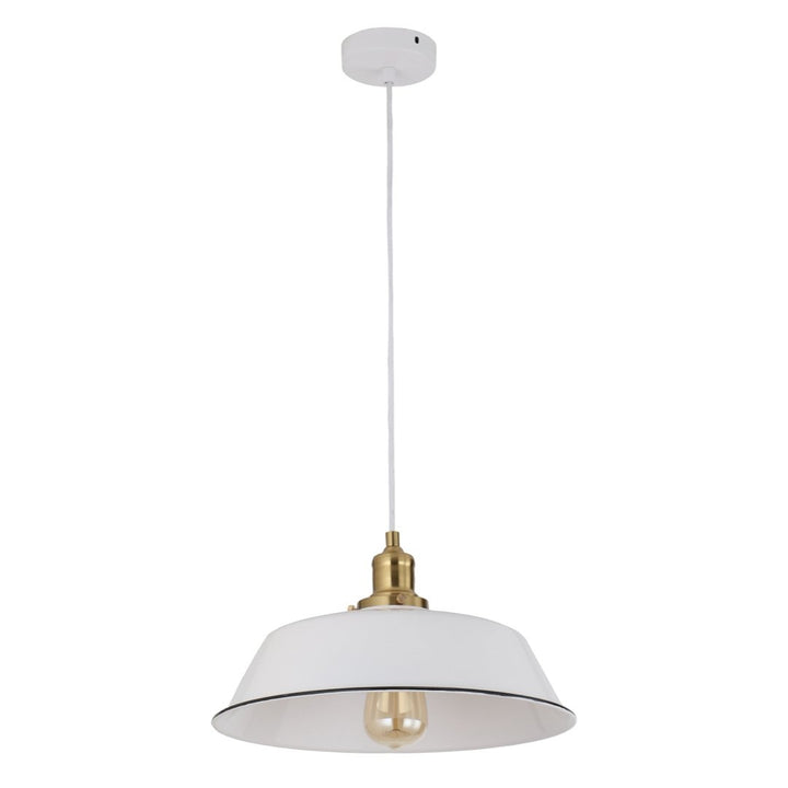 Cerema Angled Dome White with Antique Brass & Black Highlight Pendant Lights-Pendant Light-CLA Lighting