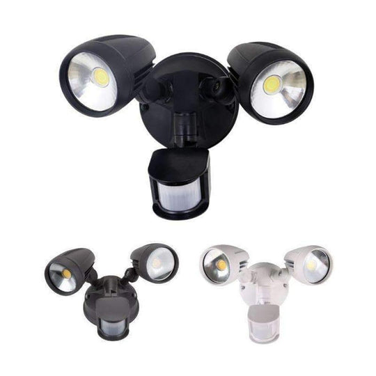 Domus MURO-PRO-30S - 30W LED Tri-Colour Twin Head Exterior Spotlight With Sensor IP44