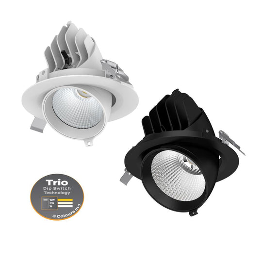 Domus SCOOP-25-TRIO - Round 25W Adjustable LED Tri-Colour Dimmable Downlight 160mm cut out