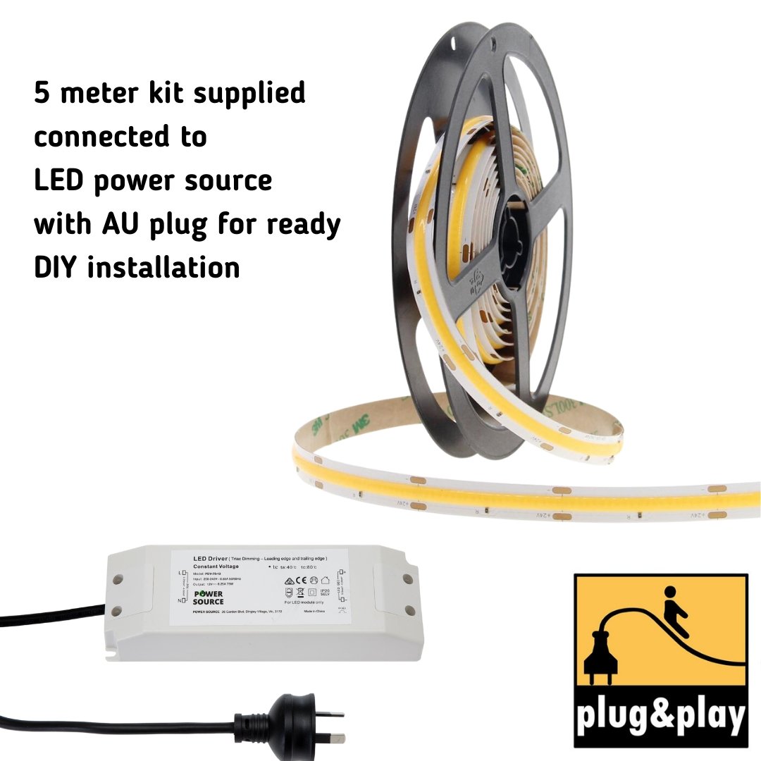 Easy to install 5 meter DIY Indoor Dot Free COB LED Light Strip Kit - 4K-Strip Kit-Dropli