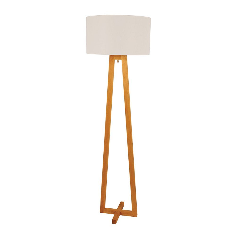 Edra 1 Light Floor Lamp Timber With White Cotton Shade - OL93533WH ...