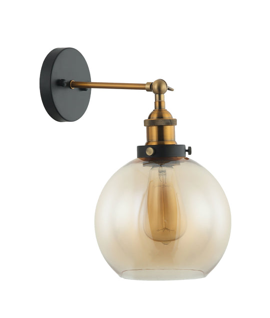 Interior Amber Wine Glass Shape With Antique Brass Highlight 1 Light Wall Light - PESINI3W