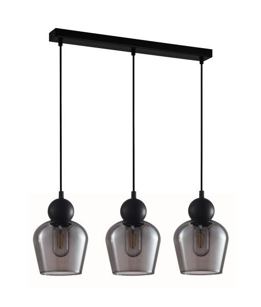 Interior Black Smoke Ellipse Glass Shape 3 Light Island Pendant - CHAMPAN2X3S