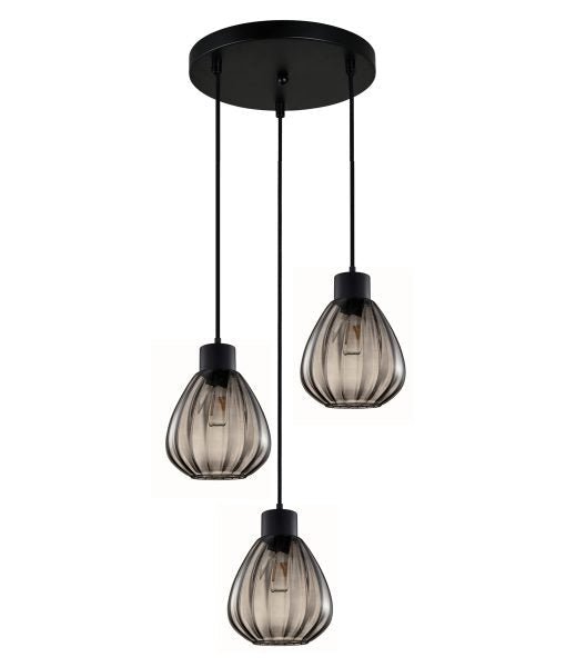 Interior Black Smoke Wine Glass Ribbed 3 Light Cluster Pendant - TULIP2X3R