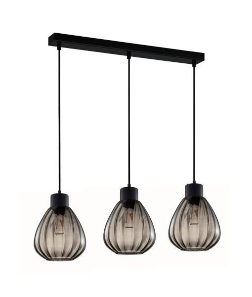 Interior Black Smoke Wine Glass Ribbed 3 Light Island Pendant - TULIP2X3S