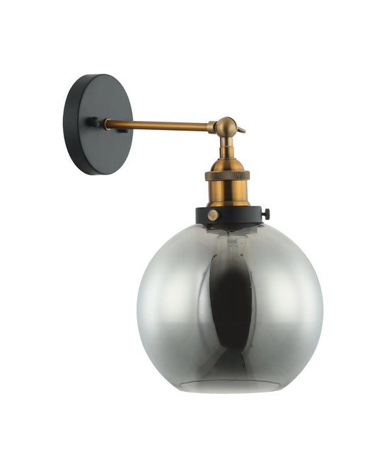 Interior Black Smoke Wine Glass Shape With Antique Brass Highlight 1 Light Wall Light - PESINI2W
