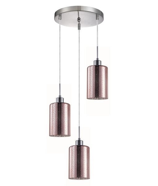 Interior Iron & Rose Gold Glass With Dotted Effect 3 Light Cluster Pendant - ESPEJO4X3R-Cluster Pendants-CLA Lighting