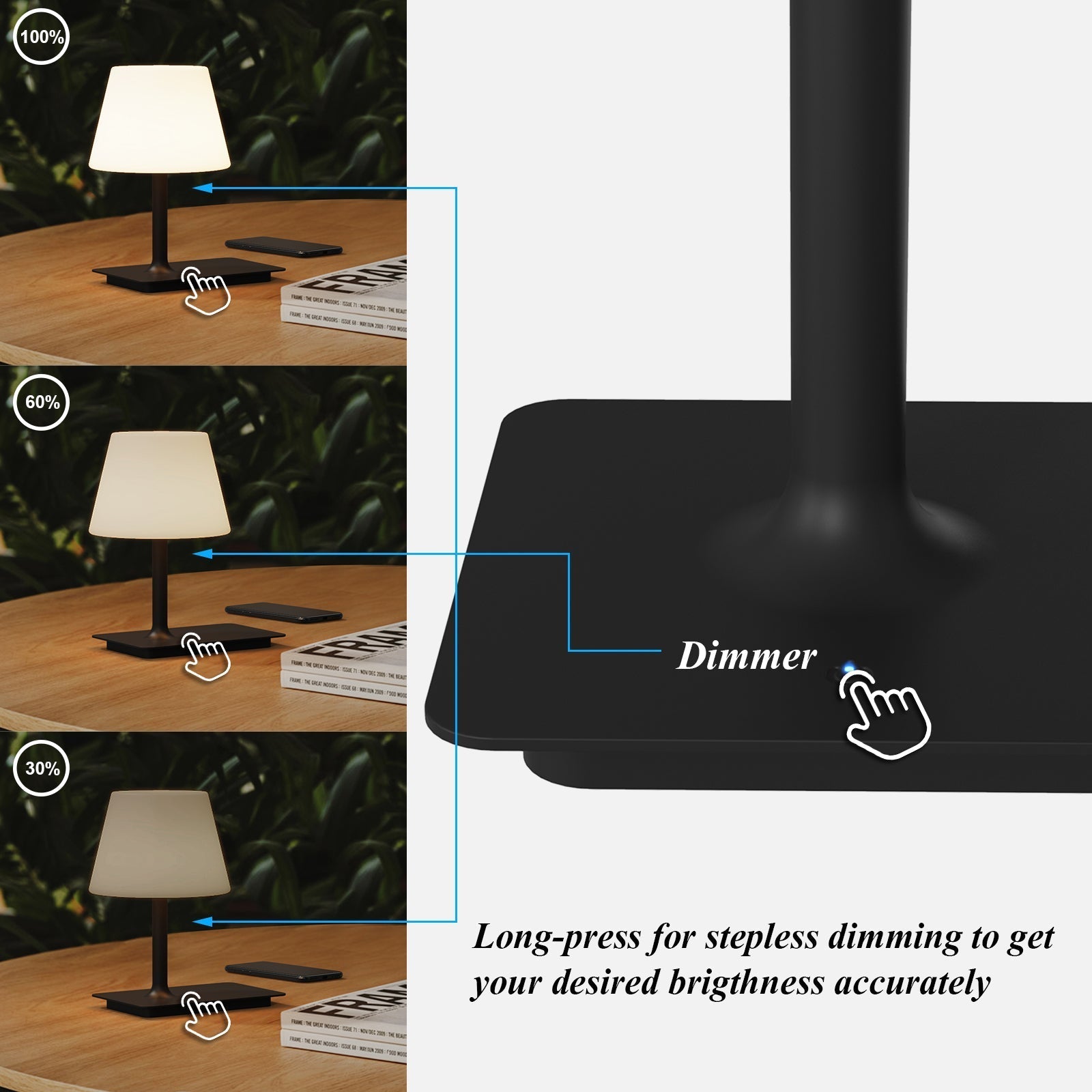 LED Wireless Outdoor touch Dimmable 4000mAh Rechargeable table Light Type C input USB 5V 2A output IP44-Table Light-Dropli