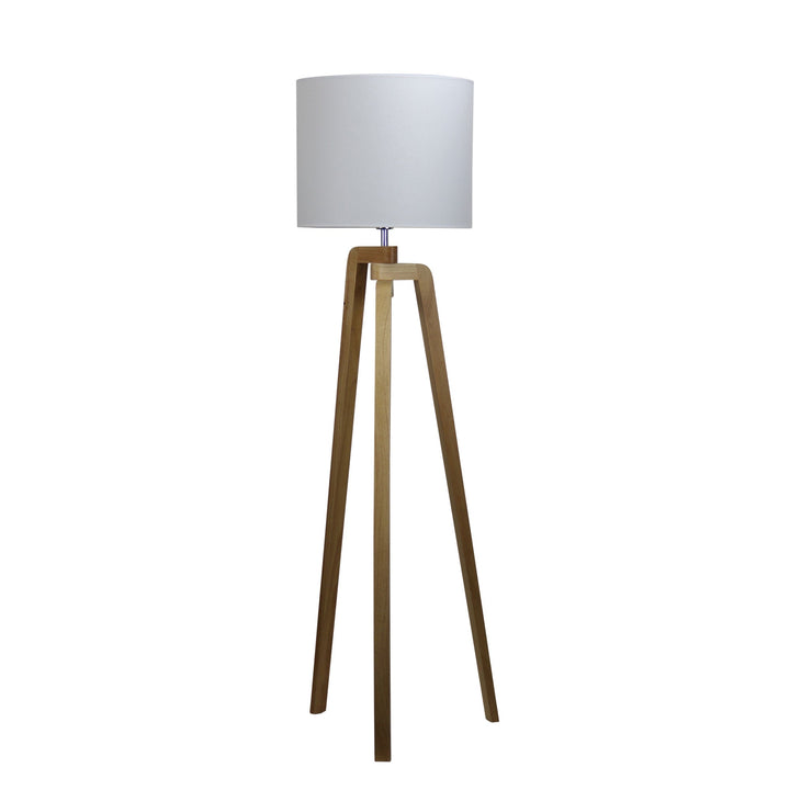 Lund 1 Light Timber Floor Lamp With White Cotton Shade - OL93523WH-Floor Lamps-Oriel Lighting
