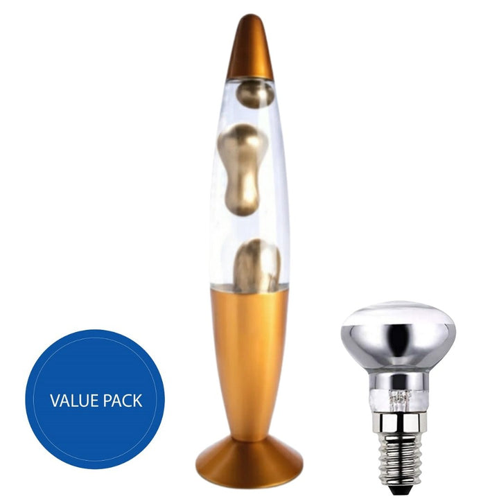 MDI Metallic Gold Motion Lava Lamp & Spare Bulb Combo