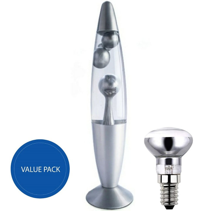MDI Metallic Silver Motion Lava Lamp & Spare Bulb Combo