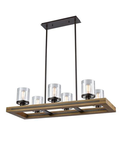 METI Warm Chestnut Wood 6 Light Rectangular Pendant - METI01-Island Pendant Lights-CLA Lighting