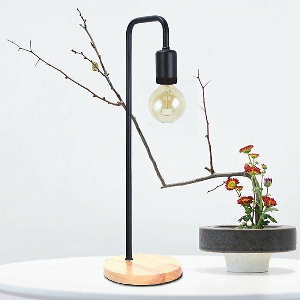 Modern Table lamp Desk Light Timber Base Bedside Bedroom Black-Home & Garden > Lighting-Dropli