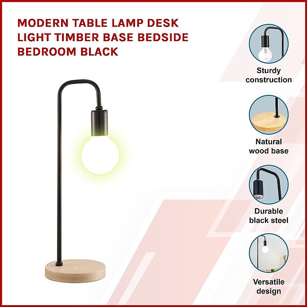 Modern Table lamp Desk Light Timber Base Bedside Bedroom Black-Home & Garden > Lighting-Dropli