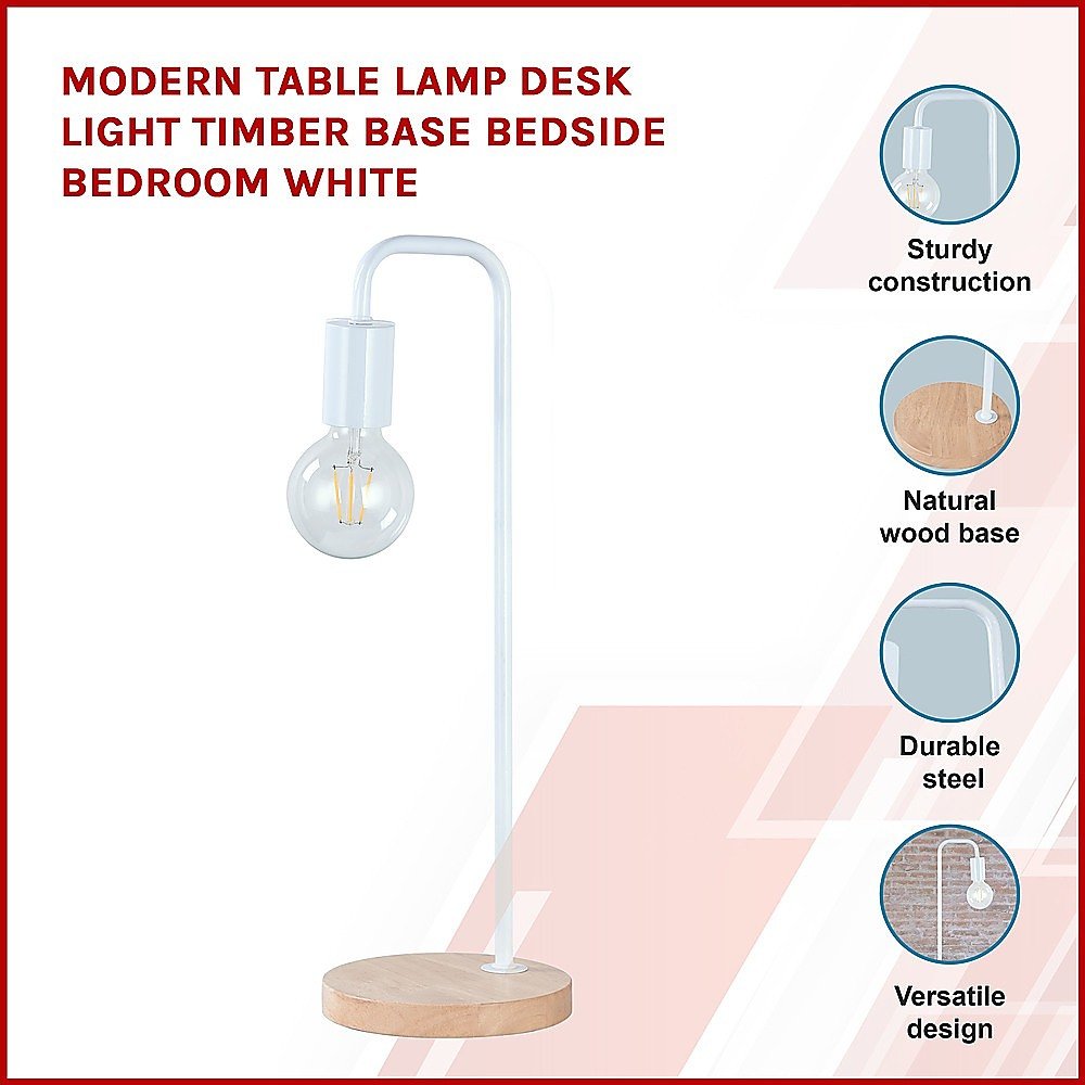 Modern Table lamp Desk Light Timber Base Bedside Bedroom White-Home & Garden > Lighting-Dropli