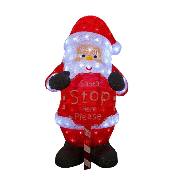 Acrylic Santa with Santa Stop Here Sign - H80cm-Christmas Figure-Lexi Lighting