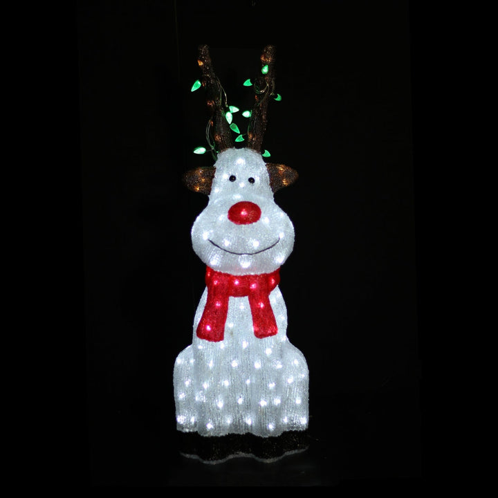 Acrylic Sitting Red Nose Reindeer with Christmas Lights - 2 Sizes-Christmas Figure-Lexi Lighting