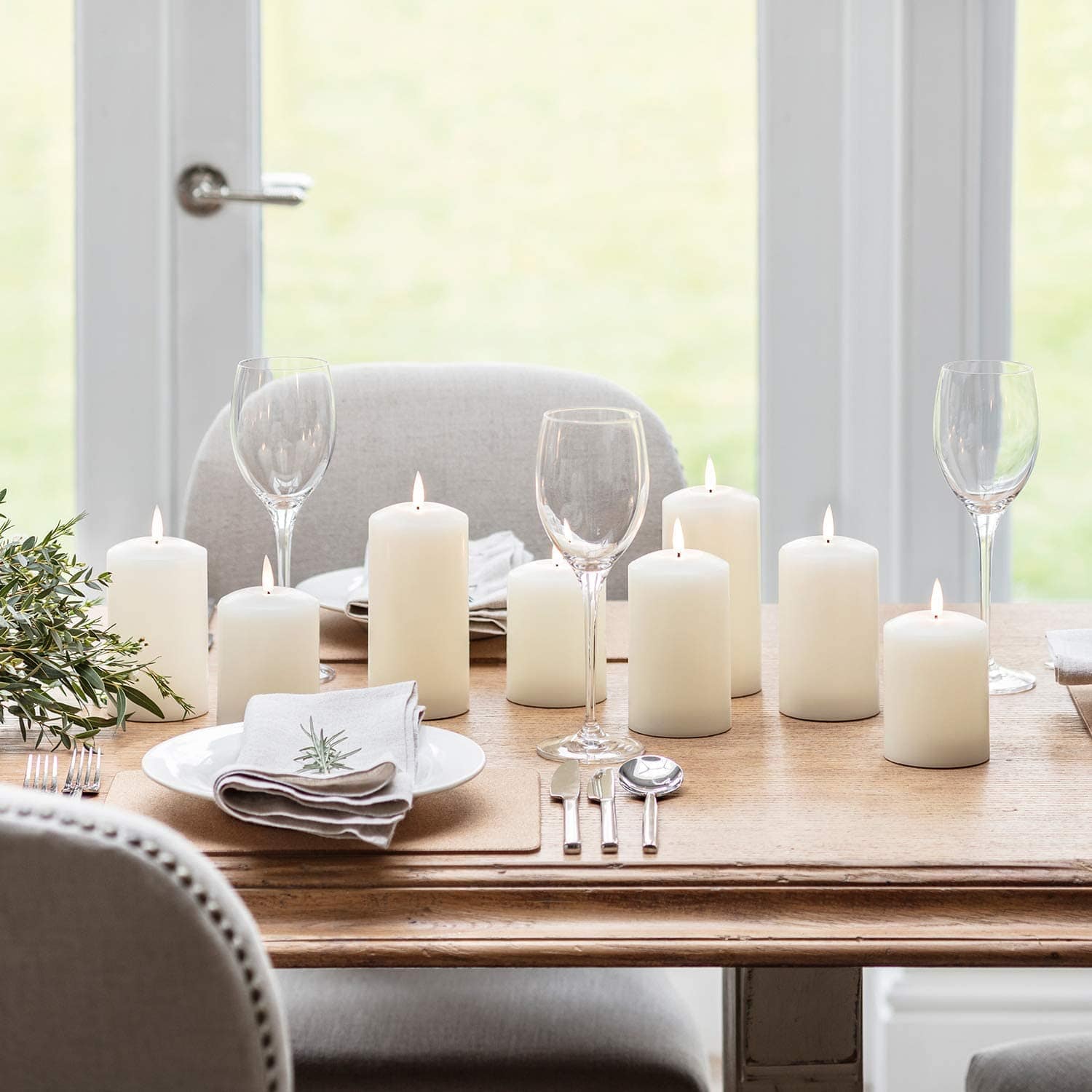 Set of 2 LED Ivory Wax Pillar Candles - 3 Size options-Christmas Table Decoration&Candle-Lexi Lighting