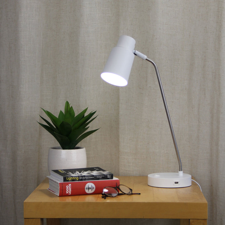 Rik Desk Lamp With USB White and Brushed Chrome-TABLE AND FLOOR LAMPS-Oriel