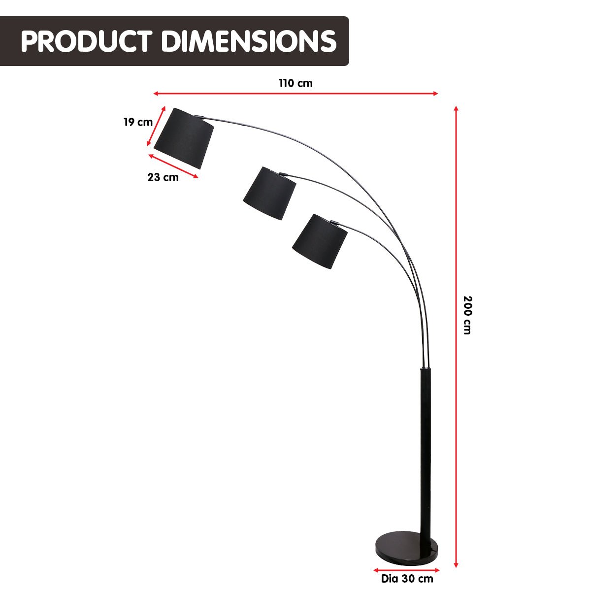 Sarantino 3-Light Arc Floor Lamp Adjustable Black 3 Shades-Home & Garden > Lighting-Koala Lamps and Lighting