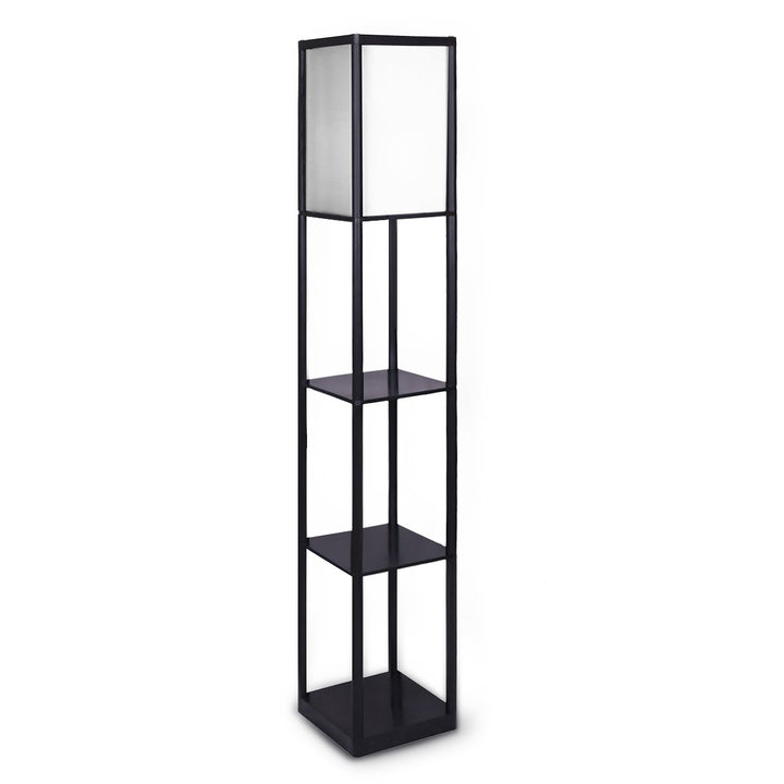 Sarantino Etagere Floor Lamp Shelves in Black Frame Fabric Shade-Home & Garden > Lighting-Koala Lamps and Lighting