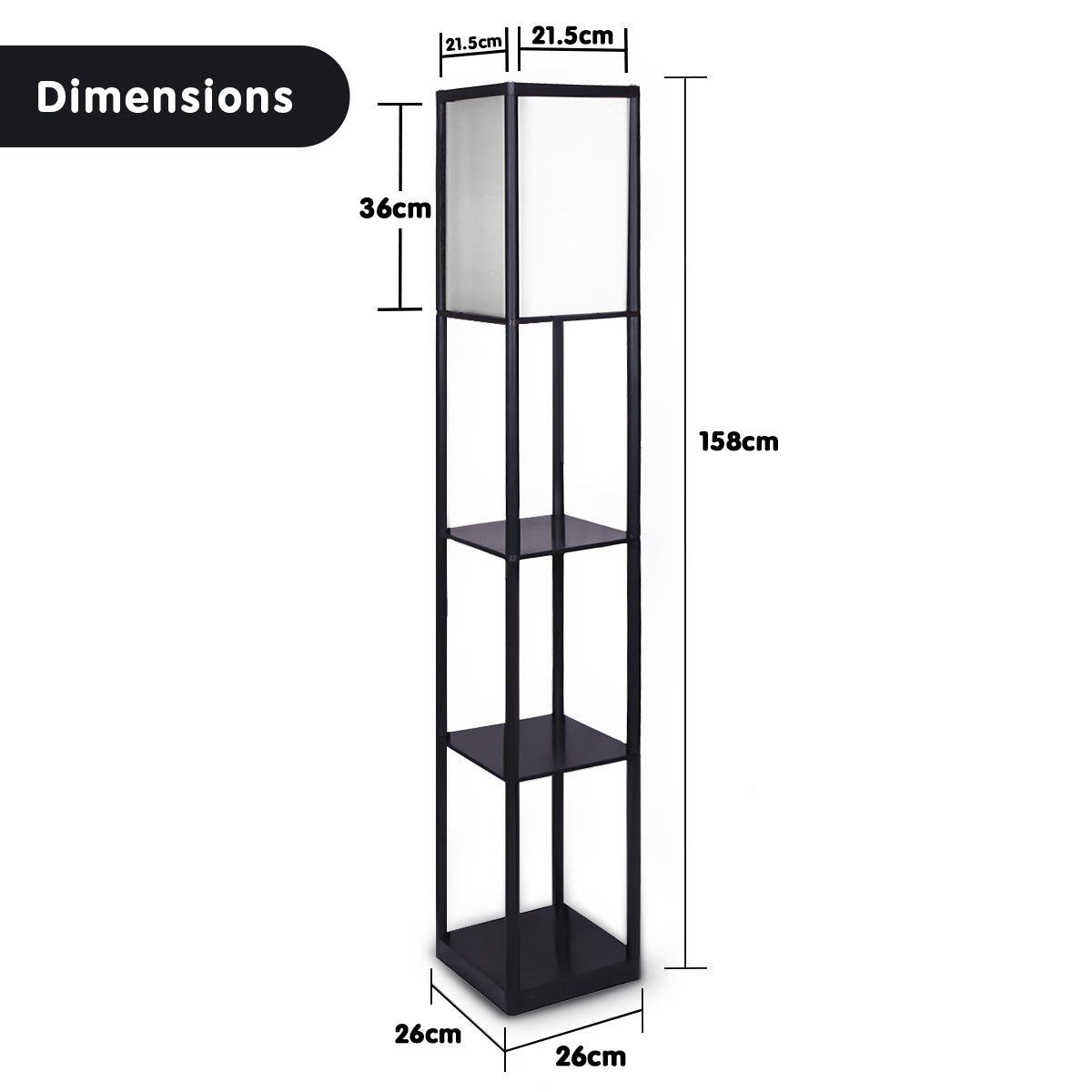 Sarantino Etagere Floor Lamp Shelves in Black Frame Fabric Shade-Home & Garden > Lighting-Koala Lamps and Lighting