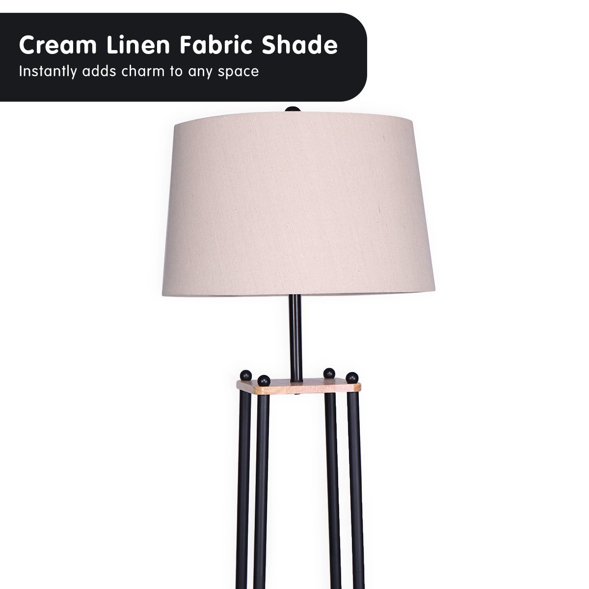 Sarantino Metal Etagere Floor Lamp Wood shelf Cream Fabric Shade-Home & Garden > Lighting-Koala Lamps and Lighting