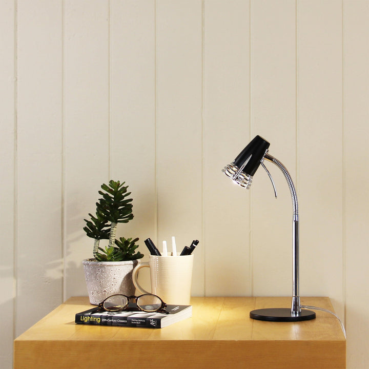 Scoot LED Desk Lamp Matt Black and Chrome-TABLE AND FLOOR LAMPS-Oriel