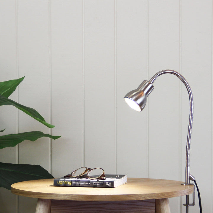 Scope Clamp Lamp Brushed Chrome-TABLE AND FLOOR LAMPS-Oriel
