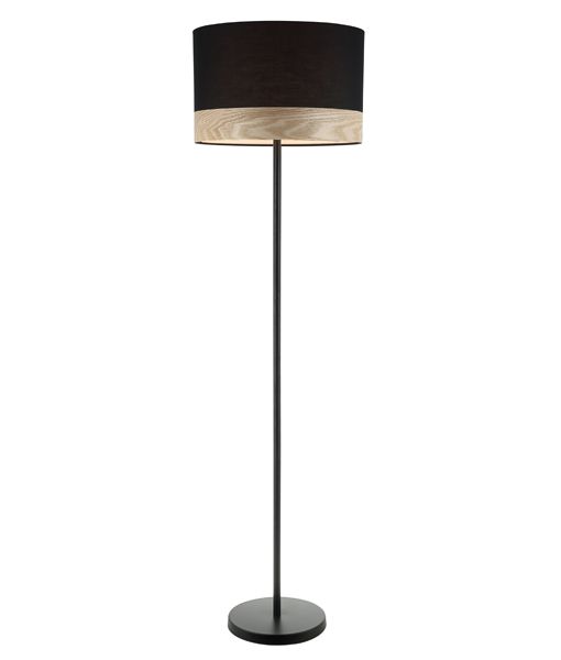 TAMBURA Black Cloth Shade With Blonde Wood Trim Large Floor Lamp - TAMBURA12FL-Floor Lamps-CLA Lighting