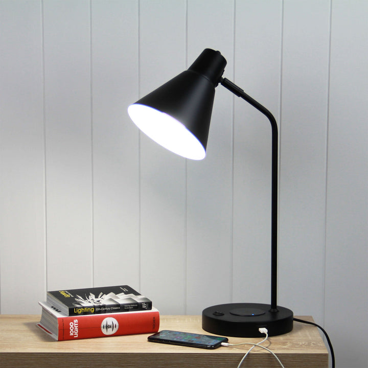 Targa Desk Lamp Black With USB+-TABLE AND FLOOR LAMPS-Oriel