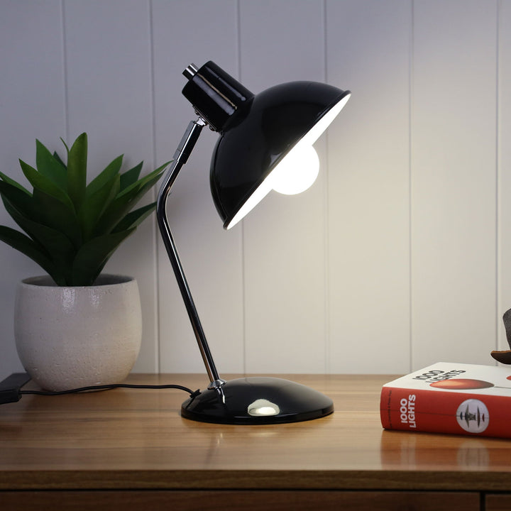 Thea Desk Lamp Black and Chrome-TABLE AND FLOOR LAMPS-Oriel