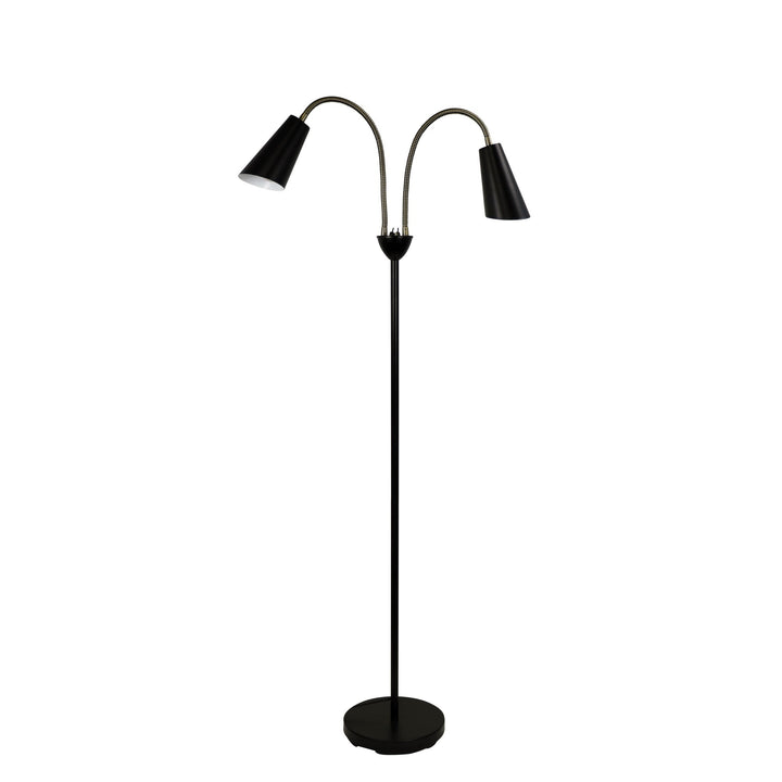 Walt 2 Light Floor Lamp Black & Antique Brass - SL98812AB-Floor Lamps-Oriel Lighting