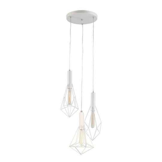 WHITEBAND White Iron Cage 3 Light Round Base Pendant - WHITEBAND2X3