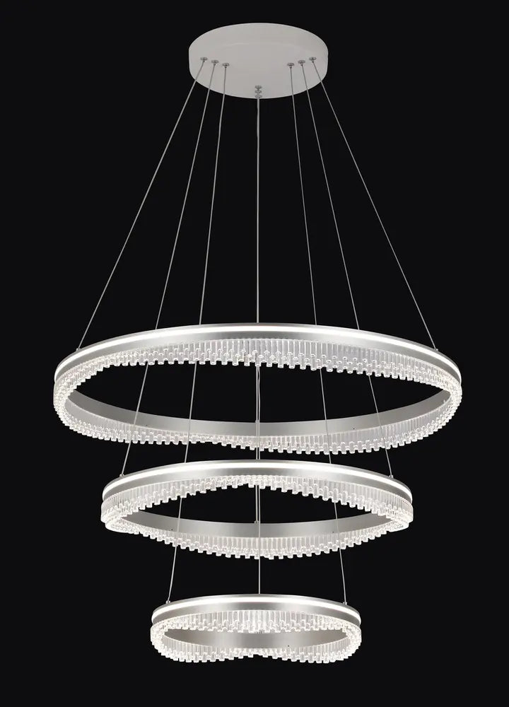 A three-ring LED pendant in brushed aluminium